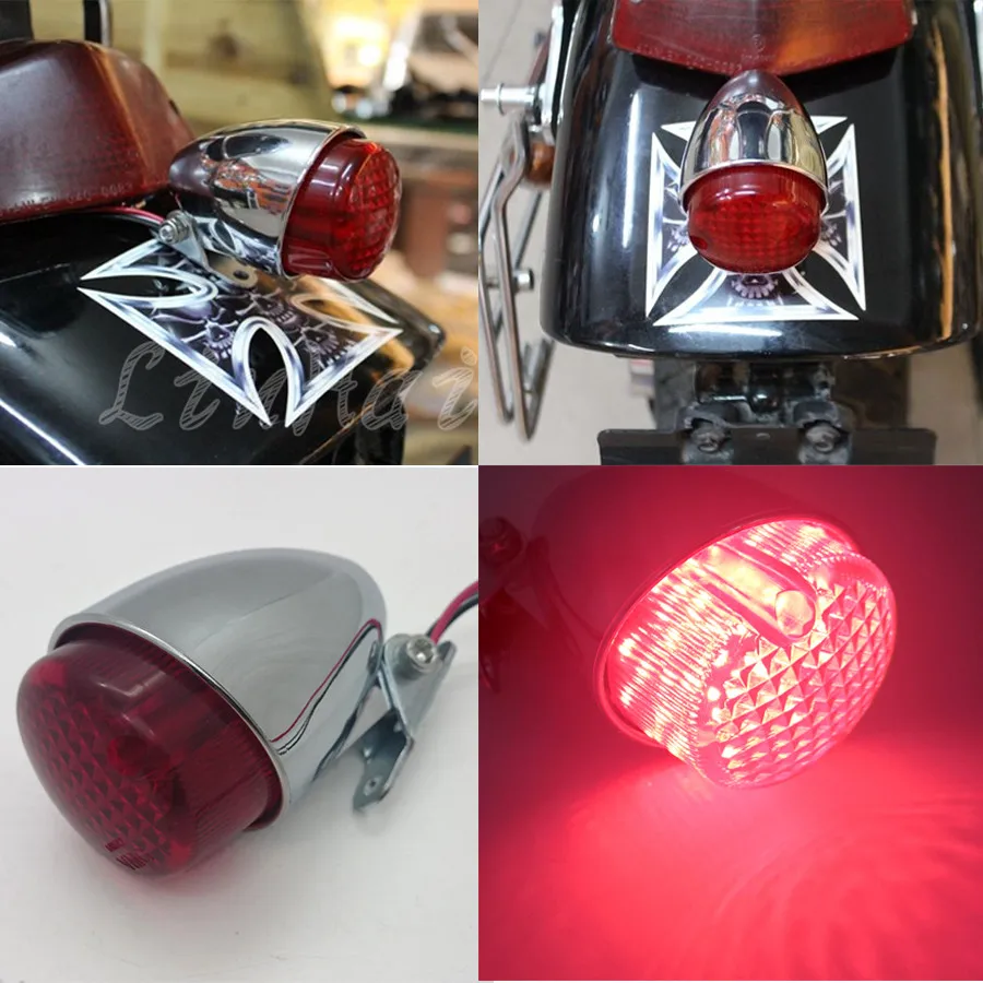 

Motorcycle Chrome Mini LED Rear Stop Tail Brake Light For Harley Bobber Cruiser Chopper Custom