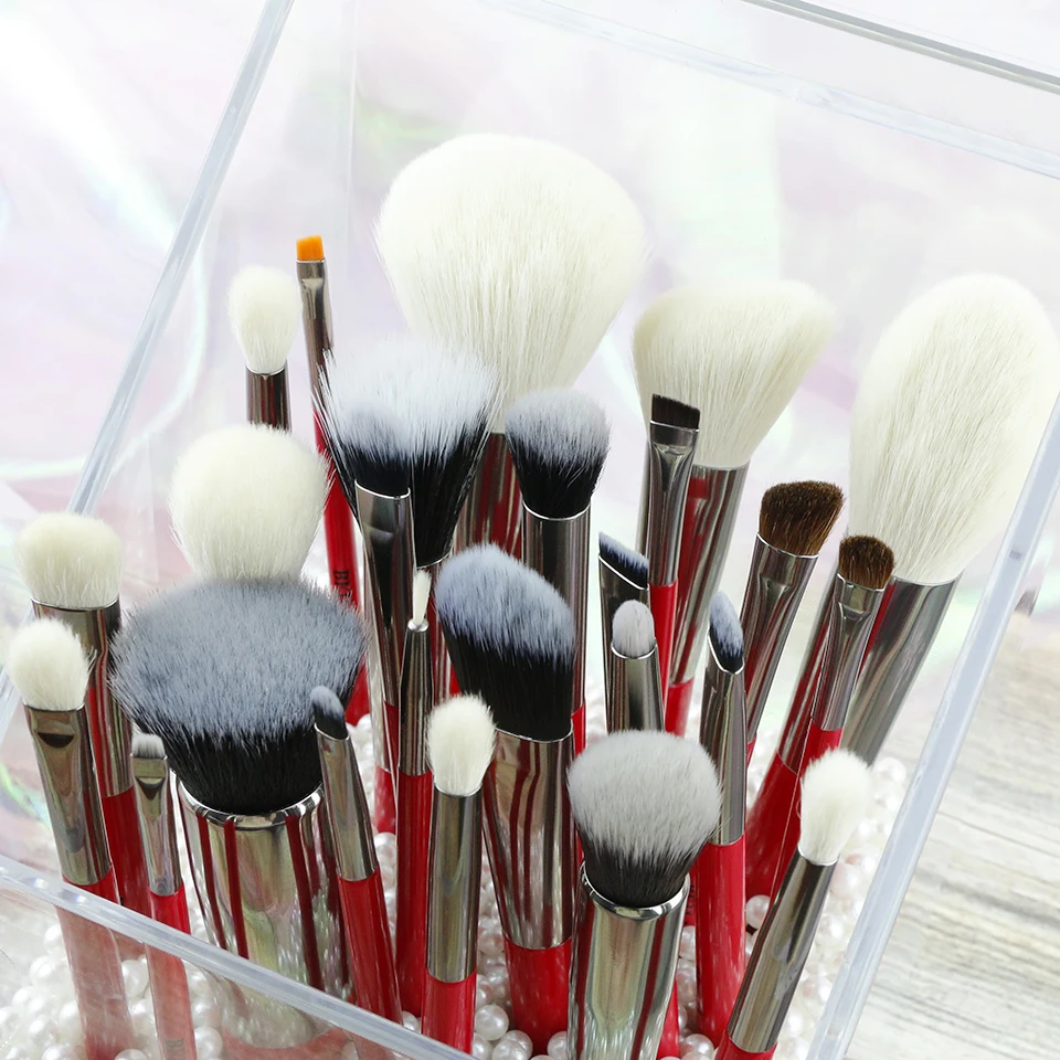 Blush em pó da Sombra Pincéis de Maquiagem Sombra de Olho Natural do Cabelo Beili Vermelho 25 Pcs Conjunto Profissional Fundação de Olho Sobrancelha Delineador Lip Contour 4 blush sombra de olho sobrancelha lábio delineador contorno