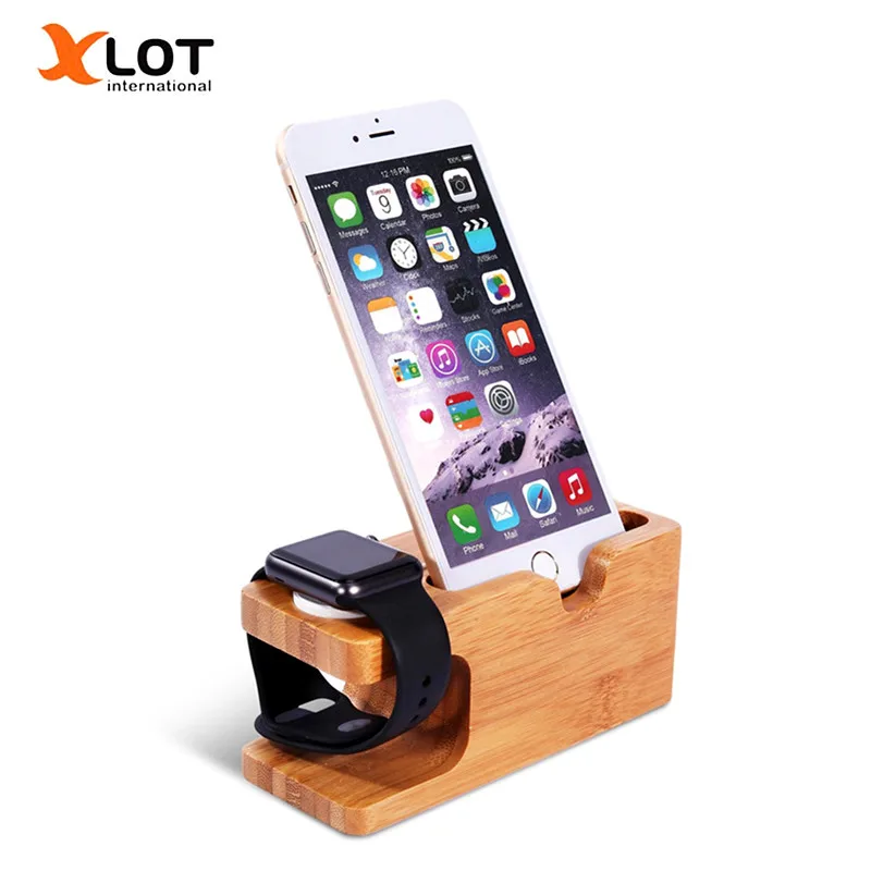 Bamboo Phone Holder Stand cellphone charger holder Cell Phone Holder Charger Dock With Watch Holder Desk Charging Station Stand For Apple Watch For iPhone Bracket