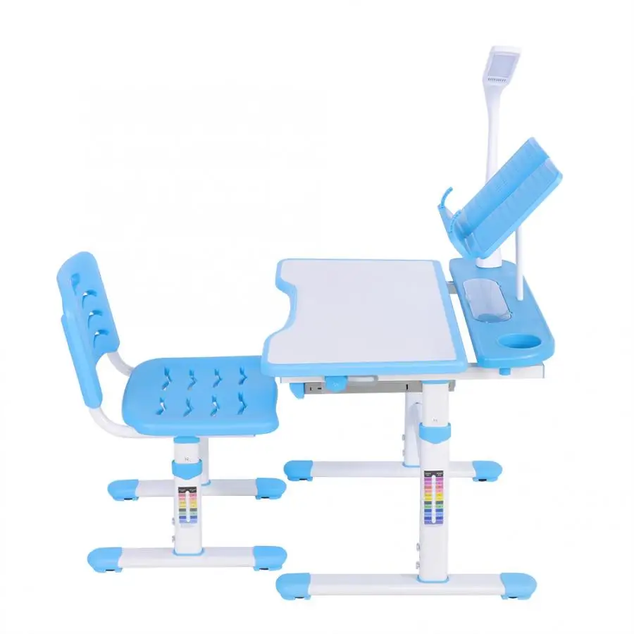 

1 Set of Desk and Chair Adjustable Height Children's Desk and Comfortable Chair Set with Lamp Kids Study Table 100~240V