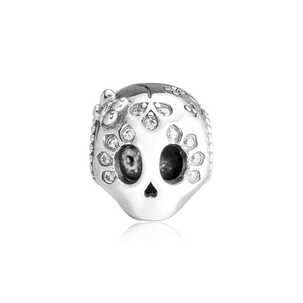 DIY Подходит для Pandora Charms браслеты сверкающие бусины-черепа с четким CZ 925 пробы-серебро-ювелирные изделия