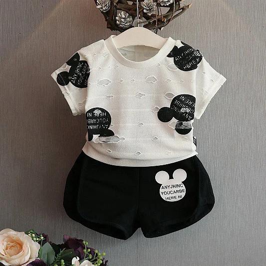 Black mouse Short Одежда для маленьких мальчиков и девочек Одежда для новорожденных коллекция года; сезон весна-лето; повседневная одежда с короткими рукавами с героями мультфильмов футболки+ брюки; Детские костюмы; Bebe - Цвет: Black mouse Short