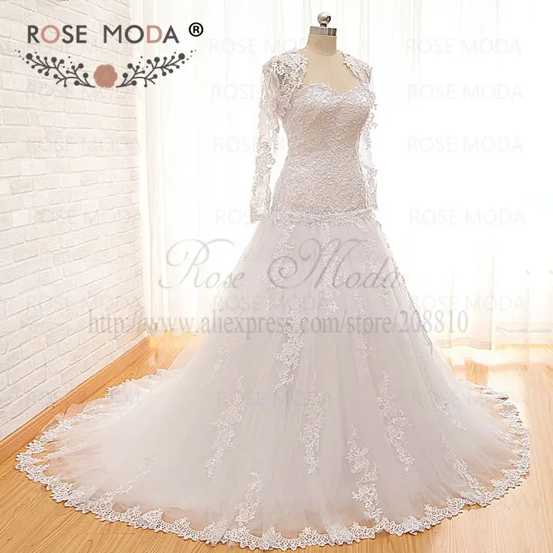 High Quality Drop Waist Venice Lace Wedding Dress With Removable