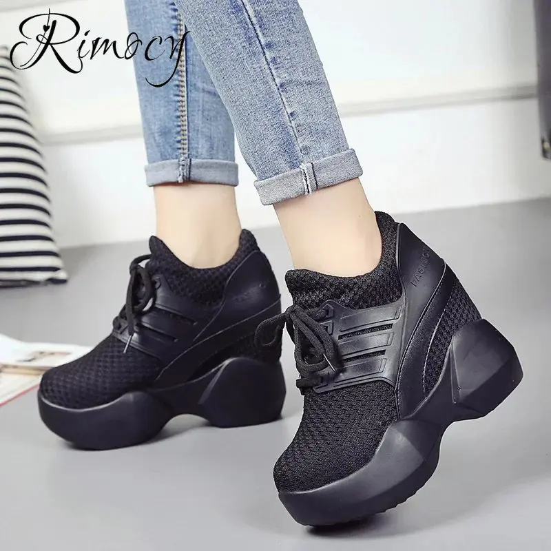 Rimocy/; женские кроссовки; обувь, увеличивающая рост на 9,5 см; женские повседневные кроссовки из сетчатого материала на платформе; красная обувь; дышащие кроссовки на танкетке