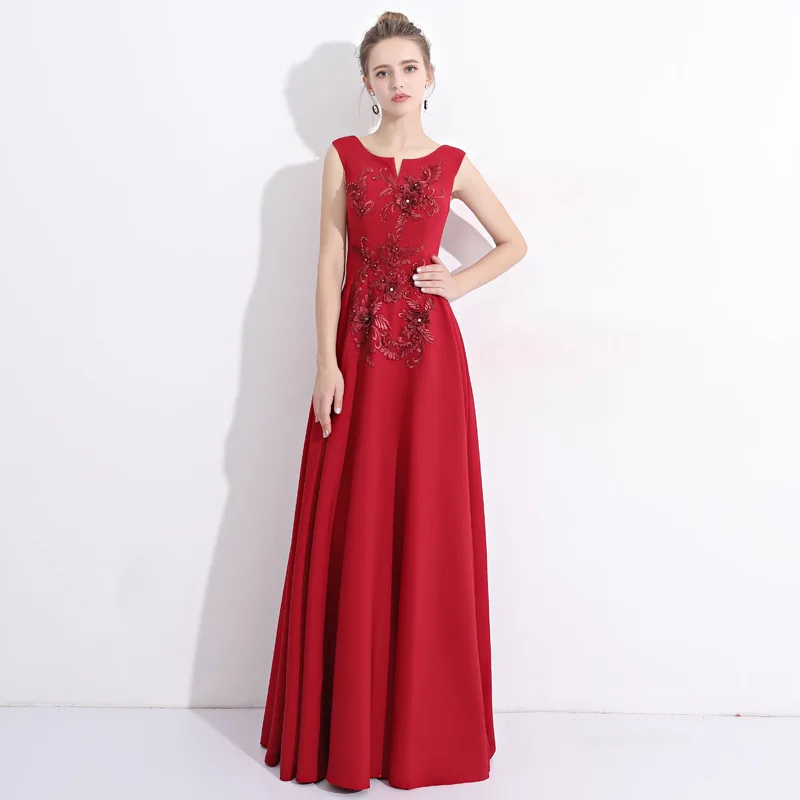 

Red Beautiful V-Neck Applique High Waist Pleated Long Dress For Women Vestidos Banquet Party Women's Dresses vestidos de fiesta
