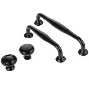 1Pc Black Zinc Alloy Door Furniture Handle Drawer Knobs Kitchen Cupboard Cabinet Drawer Pull Knob Furniture Hardware with Screws