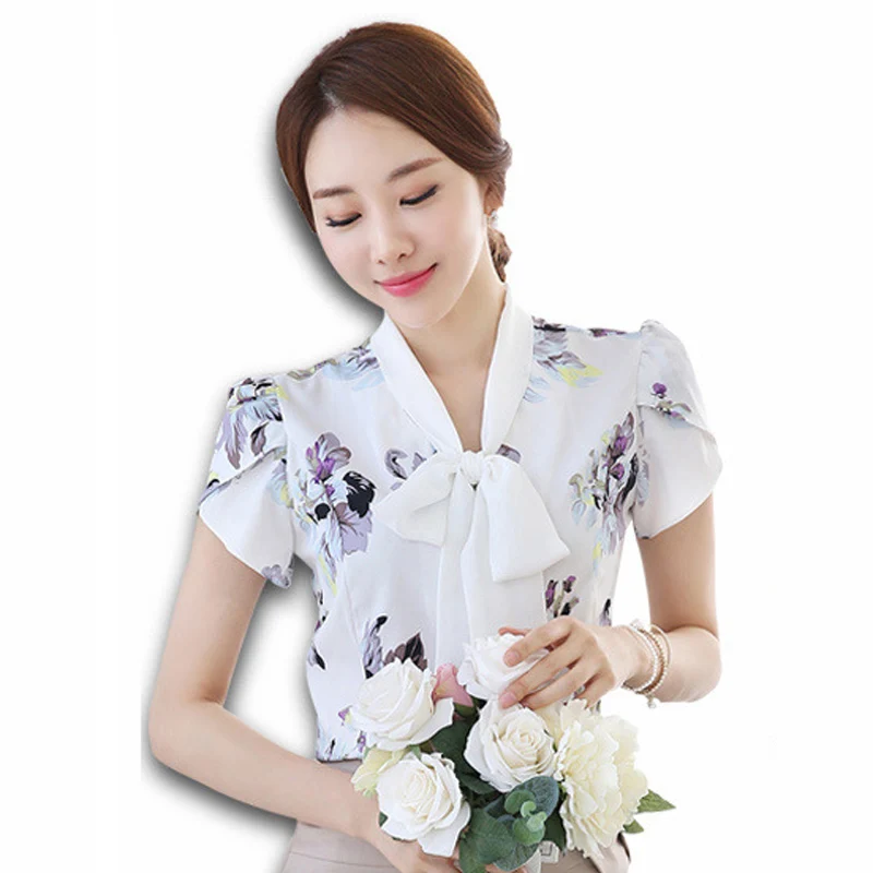 

Flower Printed Lady Summer Chiffon Shirts Plus Size S-3XL Blusas Feminino Womens Tops Fashion Vintage Blouse