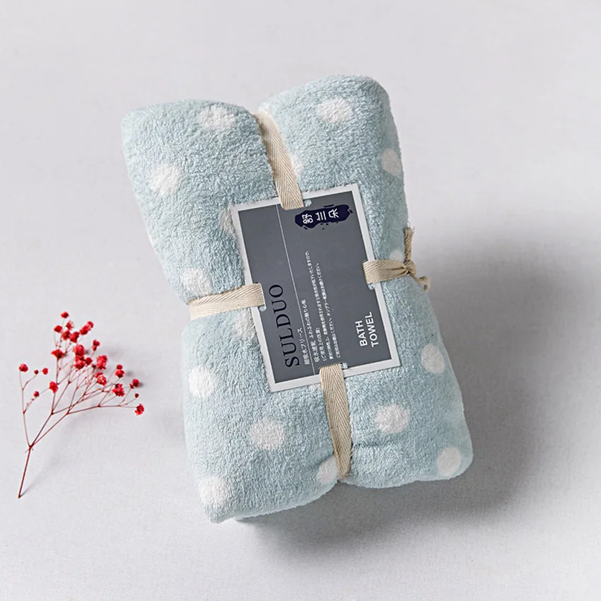 Полиэстер горошек банные полотенца для взрослых и домашних парных быстросохнущая Ванная комната Полотенца пляжные Полотенца 70*150 - Цвет: Blue Dot