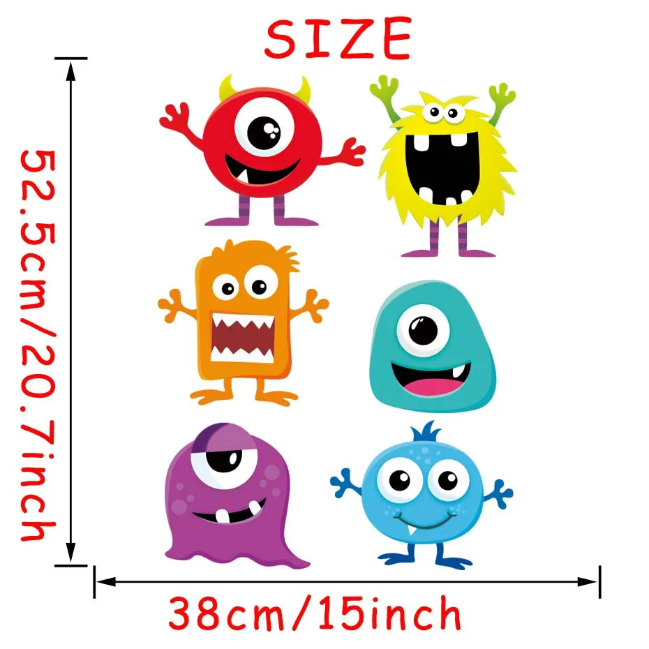 Little Cartoon Monster Window Decals Modern Wall Art Wallpaper For Fridge Home Decor Vinyl Wall Sticker For Kids Nursery Bedroom (5)