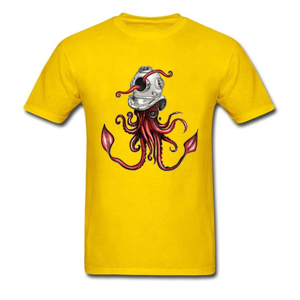Squid with Diving Helmet 100% Cotton Boy Short Sleeve Tees Print Summer Fall Top T-shirts 3D Printed T-shirts Latest Crew Neck Squid with Diving Helmet yellow