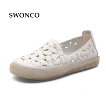 SWONCO/Женская обувь на плоской подошве; модная женская обувь из натуральной кожи с перфорацией; повседневные лоферы; женская обувь; кожаная обувь ручной работы