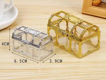 

3 size top grade golden silvery transparent plastic treasure chest wedding candy box gift boxes