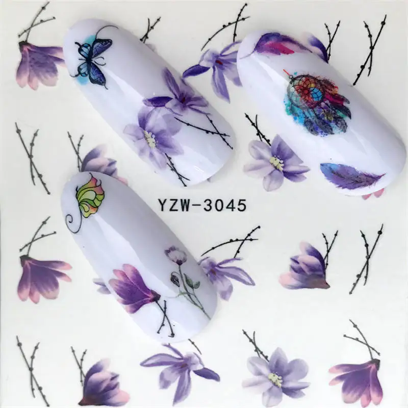 30 стилей летние бабочки и цветы летние изображения наклейки для ногтей искусство Красочные Полный обертывания наклейка на ногти водная Типсы - Цвет: YZW-3045