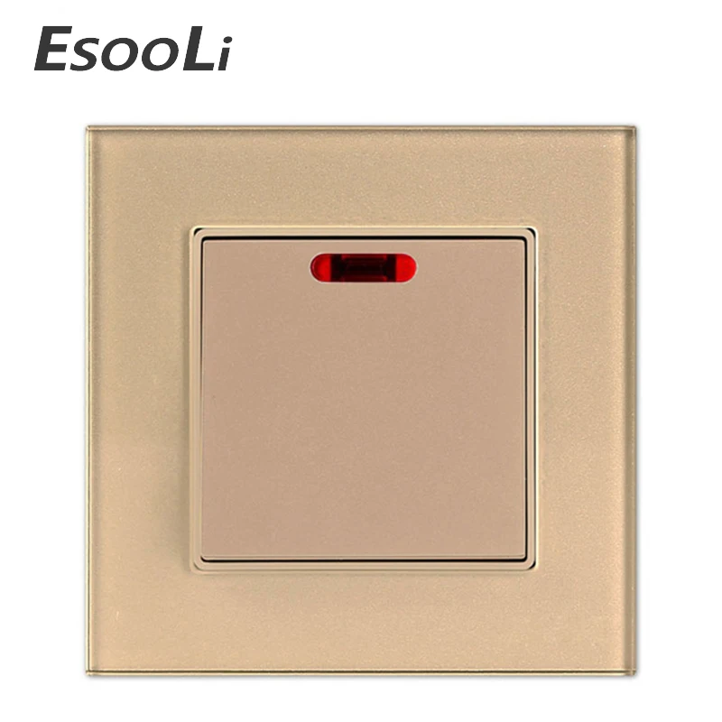 

EsooLi 3 Color Smart Home 20A Switch Tempered Glass 1 Gang 20A Water Heater Geyser High power Wall Switch With Led Light