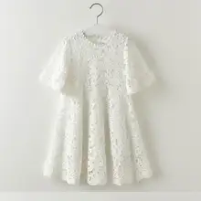 ; новое летнее платье принцессы для девочек белое кружевное Открытое платье с короткими рукавами для свадьбы, дня рождения; детская одежда; E1660