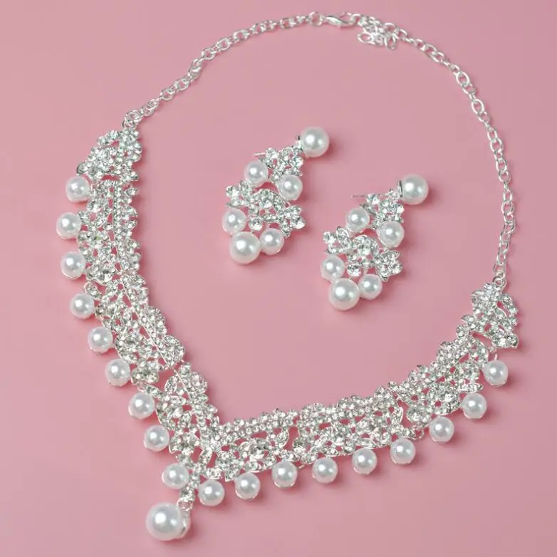 Женский Свадебный комплект из колье и серёг с жемчугом|earrings necklace|bridal jewelry setsjewelry