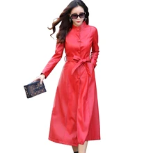 Высокое качество, женская кожаная куртка, тонкий х-длинный Тренч, женские черные зимние куртки размера плюс, верхняя одежда, парка QH0574