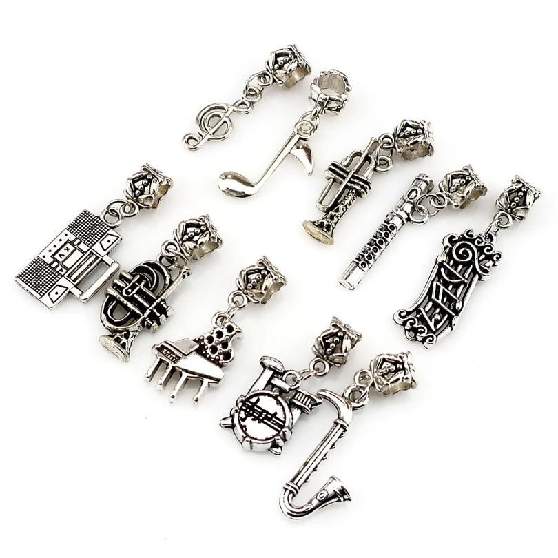 Mix Charms 10 шт./лот винтажные посеребренные музыкальные Бусины Европейский Шарм