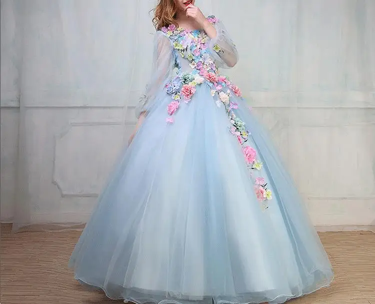 Robe de soiree, Цветочная фея,, длинный рукав, шнуровка, банкет, тост, длинное вечернее платье, vestido de festa, платья для выпускного вечера