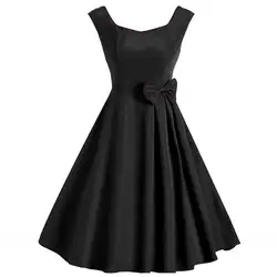 Rosetic Винтаж Платье для женщин летние Хепберн пикантные плиссированные однотонные черные Готический простой лук элегантный тонкий красны