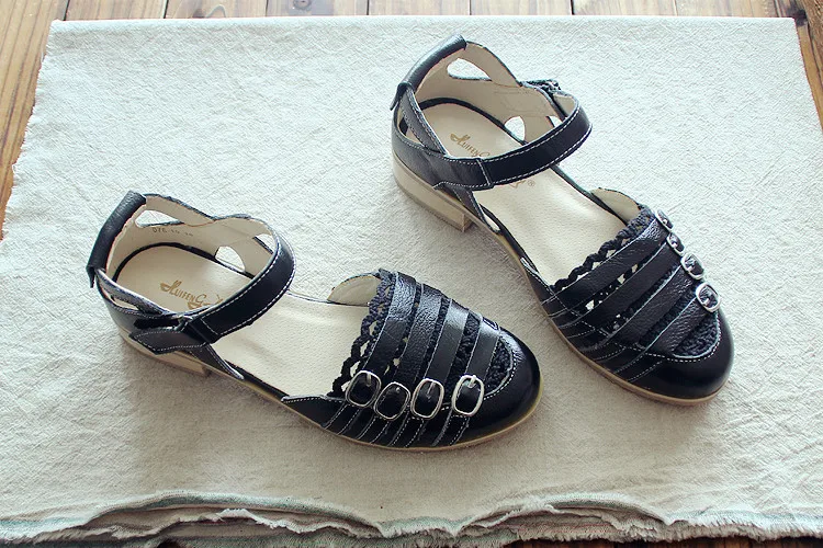 HUIFENGAZURRCS/сандалии ручной работы из натуральной кожи; художественная обувь на плоской подошве в стиле ретро mori girl; Классическая Повседневная обувь в римском стиле; 076-10