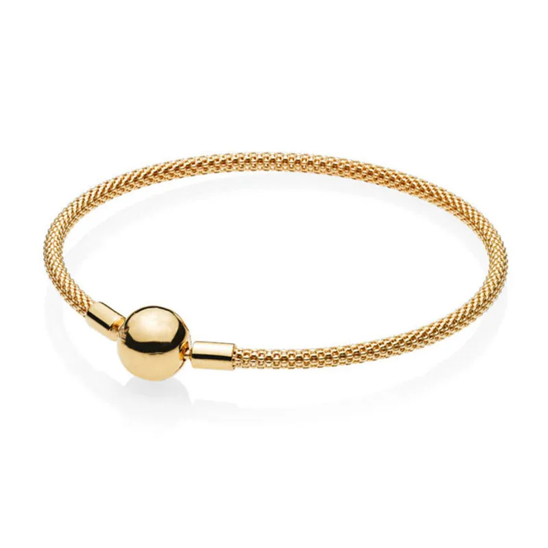 

2019 New 925 Sterling Silver Bead Charm Chain Fit Original Pandora Shine Gold Mesh Bracelet For Women DIY Fashion Jewelry Gift