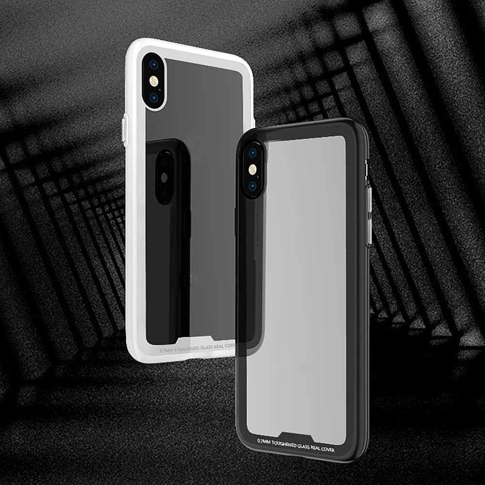 

New Mobile Phone Case for IPhoneX Transparent Tempered Glass Shell Frosted TPU Frame Shatter-resistant Shell Clear Silicone Case