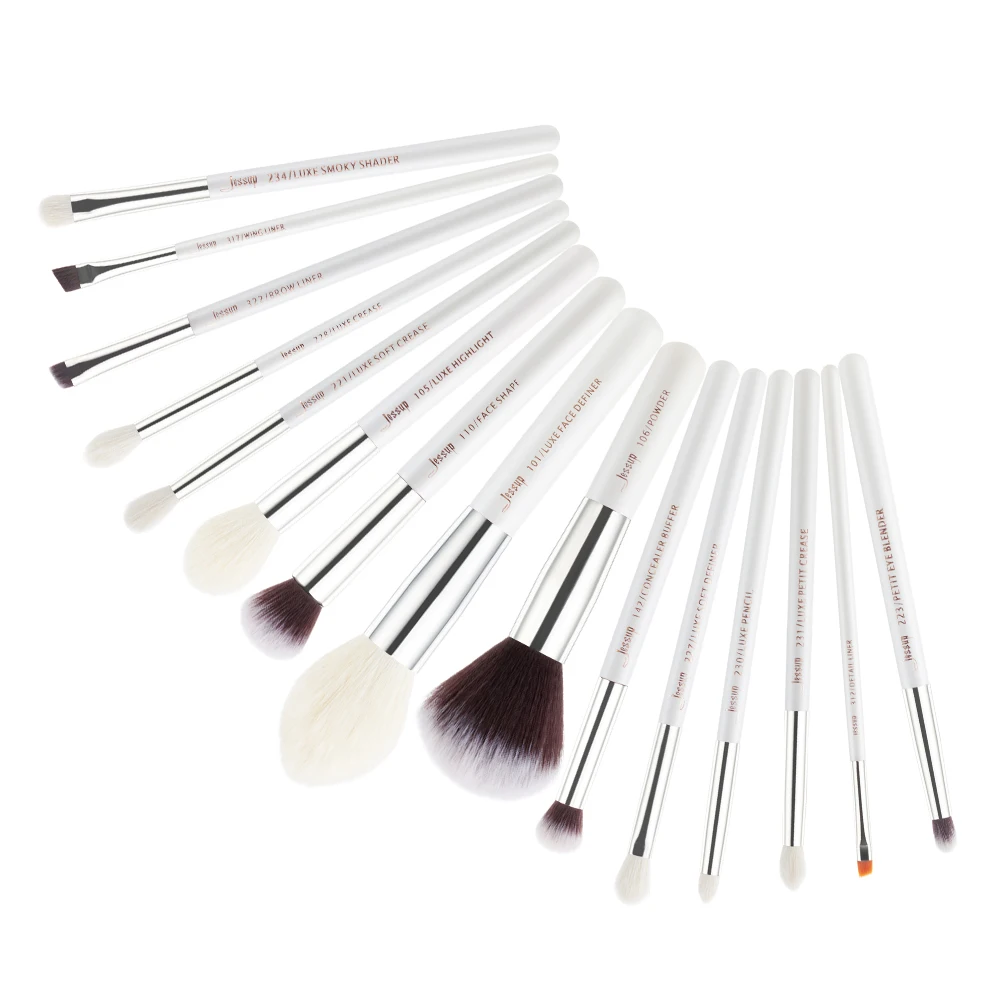 Jessup Pearl White/Silver Professional Makeup Brushes Set Beauty Make up Brush Tools Foundation Powder natural synthetic hair|beauty make up|make