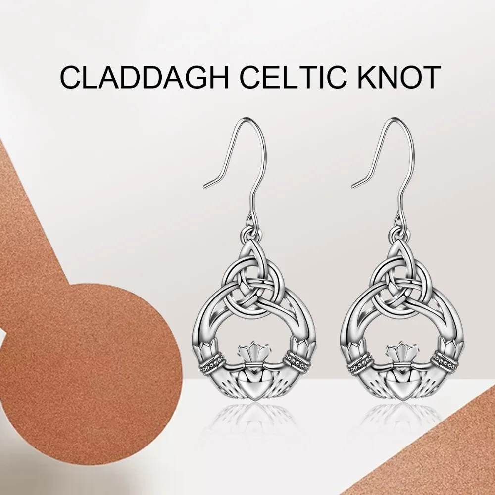 

EUDORA Genuine 925 Sterling Silver Claddagh Celtics Knot Drop Earring Crown & Heart Dangle Earrings for Women Fine Jewelry CYE65