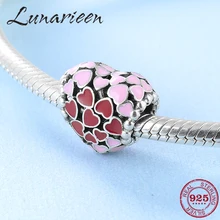 925 пробы, серебряные, сладкие, розовые, красные, любовь, сделай сам, в форме сердца, эмалированные бусины, подходят к оригиналу Pandora, очаровательный браслет, изготовление ювелирных изделий
