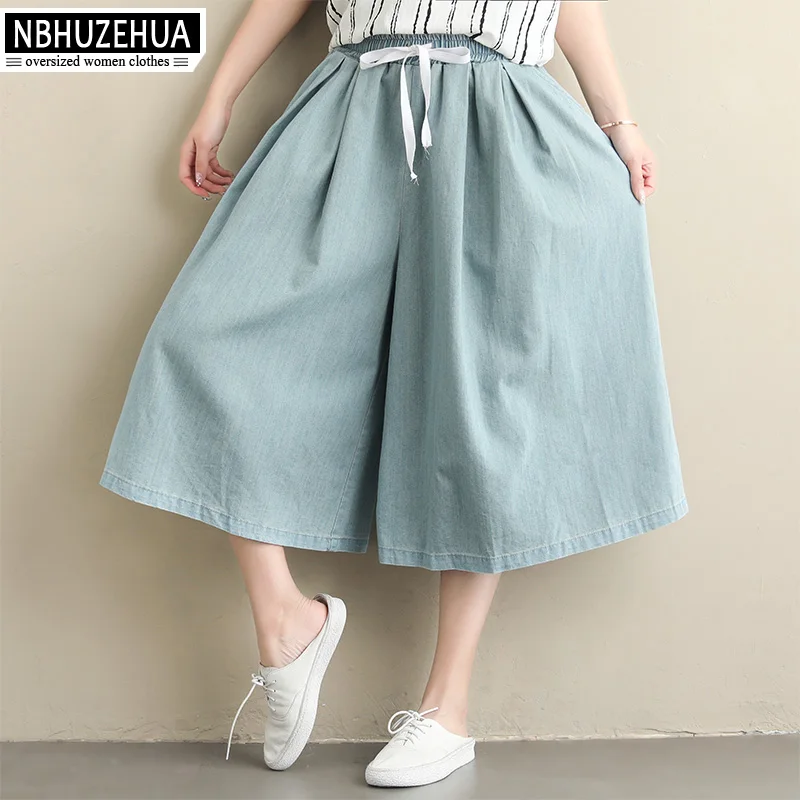 

NBHUZEHUA Jeans Pants Women Plus Size Loose Denim Pants 2019 Korean Fashion Light Blue Wide Leg Pants Pantalon Pant 5XL 19-D338