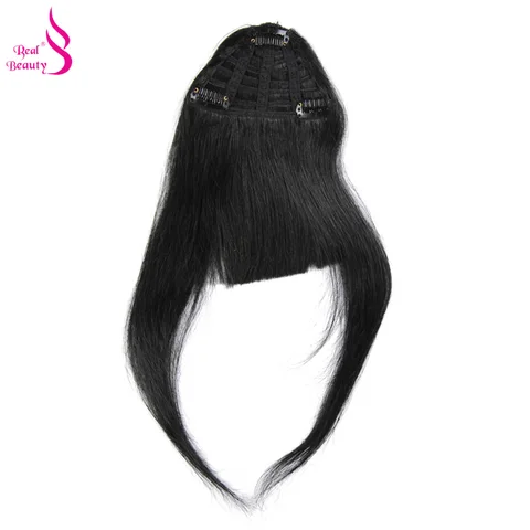 Grampo de Cabelo Humano em Linha Extensão do Cabelo Real Beleza Franja Reta Remy Chinês 20 Gramas Preto Natural 100%
