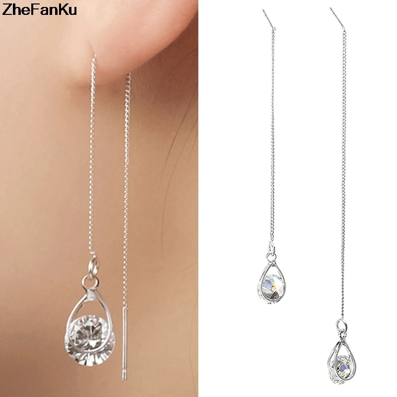 

Women Zinc Alloy Silver Color Pendant Long Ear Line Drop Earrings Europe Long Line Dangle Earring Jewelry Free Shipping