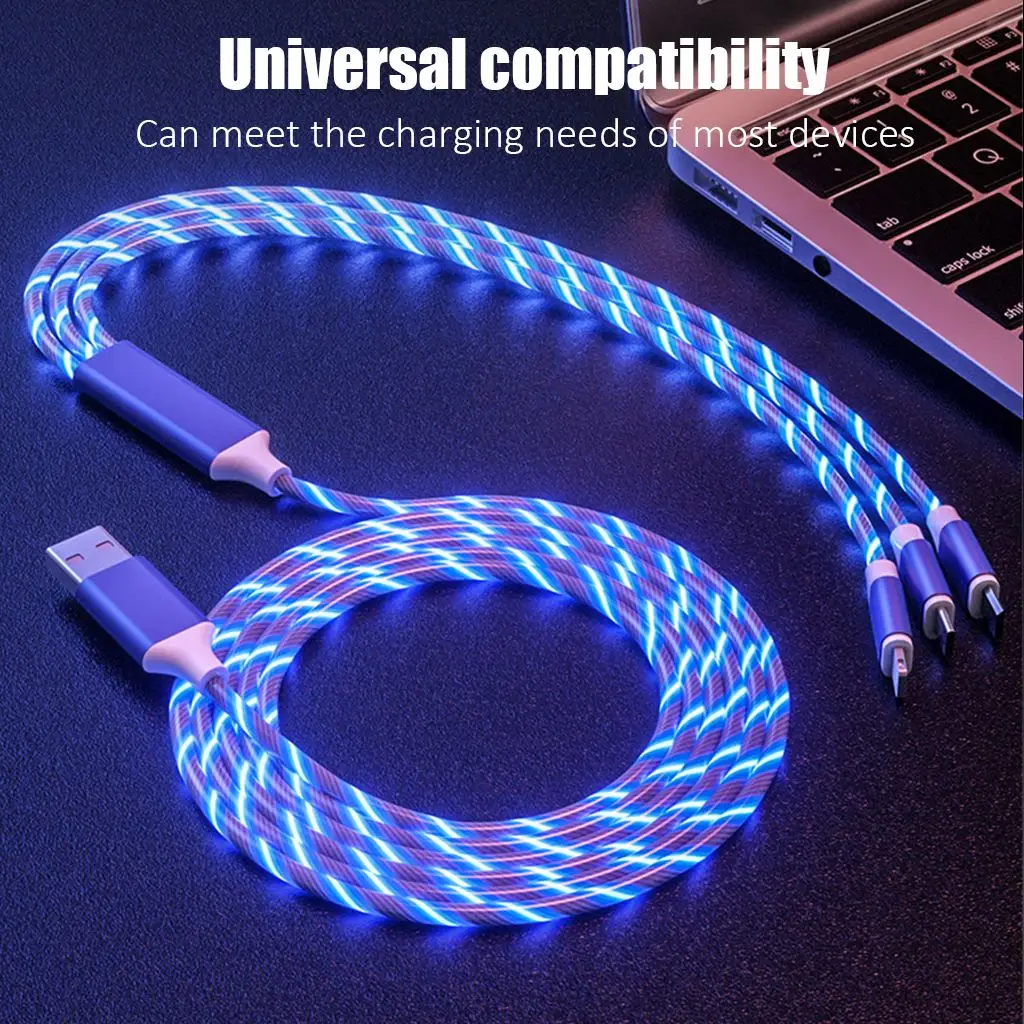 

Micro USB/Type C/ Lightning Cable 3 in 1 LED Light Flowing Current Cable Charging Wire For iPhone Huawei Sumsung Smart Phones