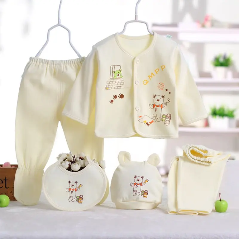 5 шт./компл., комплект одежды для новорожденных+ шляпа+ нагрудник, комплект одежды с рисунком для маленьких мальчиков и девочек 0-3 месяцев