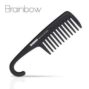 Brainbow 1pc Plastic Hair Brush Wide Tooth Comb With Hanger Anti-Static Large Wide Comb For Straight Wavy Hair Care Styling Tool
