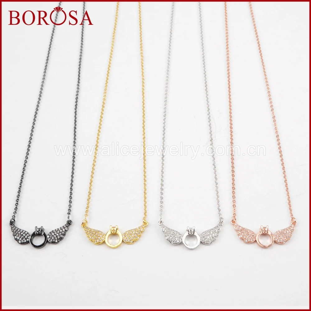BOROSA Crystal Zircon Stone Bead Drusy Pendant Necklace for Women Sparkly CZ MIcro Pave Loop &amp Wing Connector Necklaces WX502 | Украшения