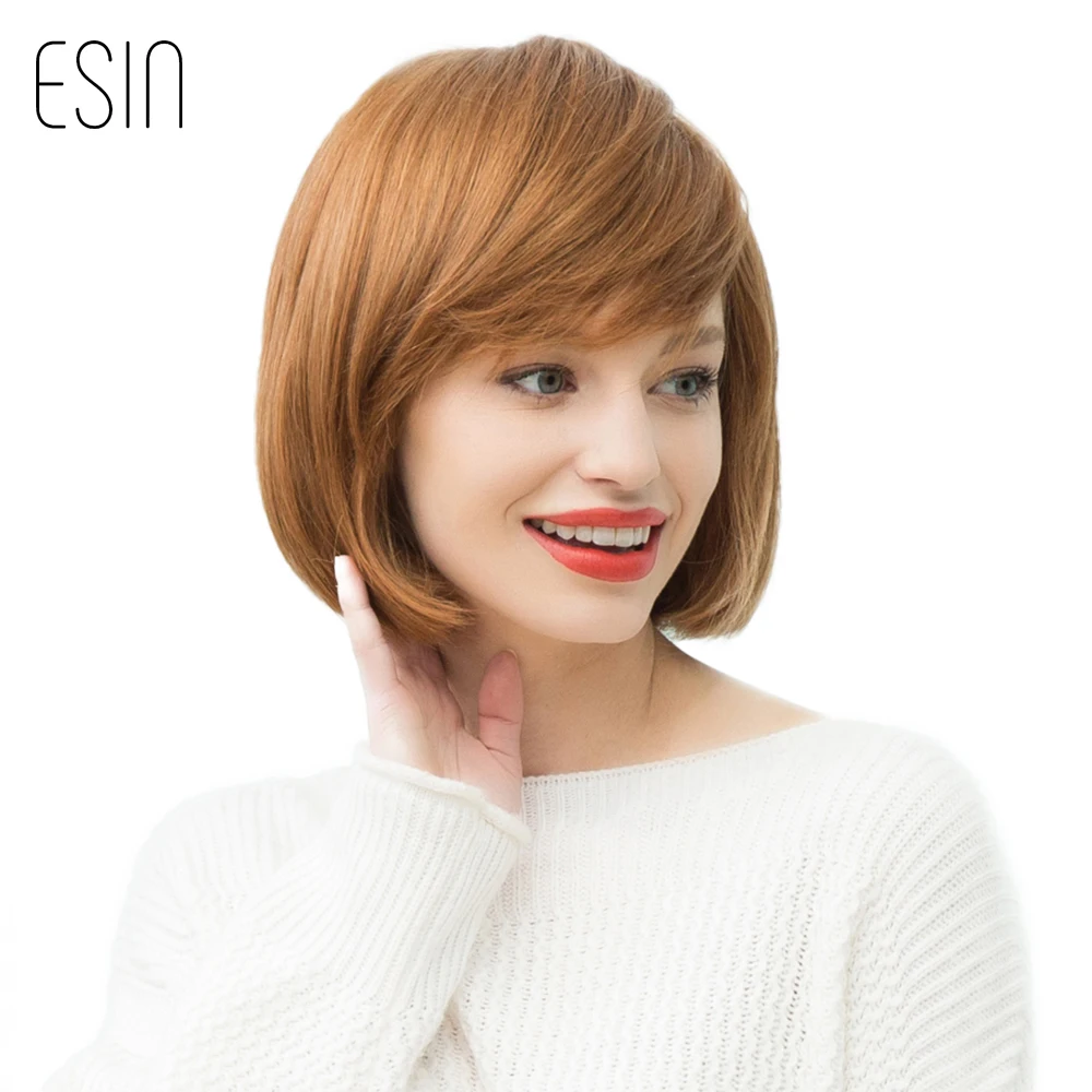 ESIN Blend Hair 10" Light Brown Hair Wigs Bob Haircut for White Women
