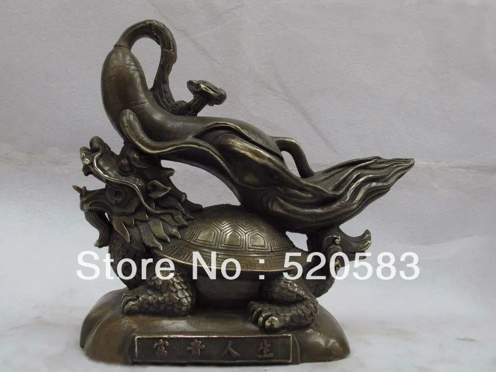 

free 10 Chinese Bronze Copper Dragon tortoise carry ginseng lucky fenghsui figurine fast