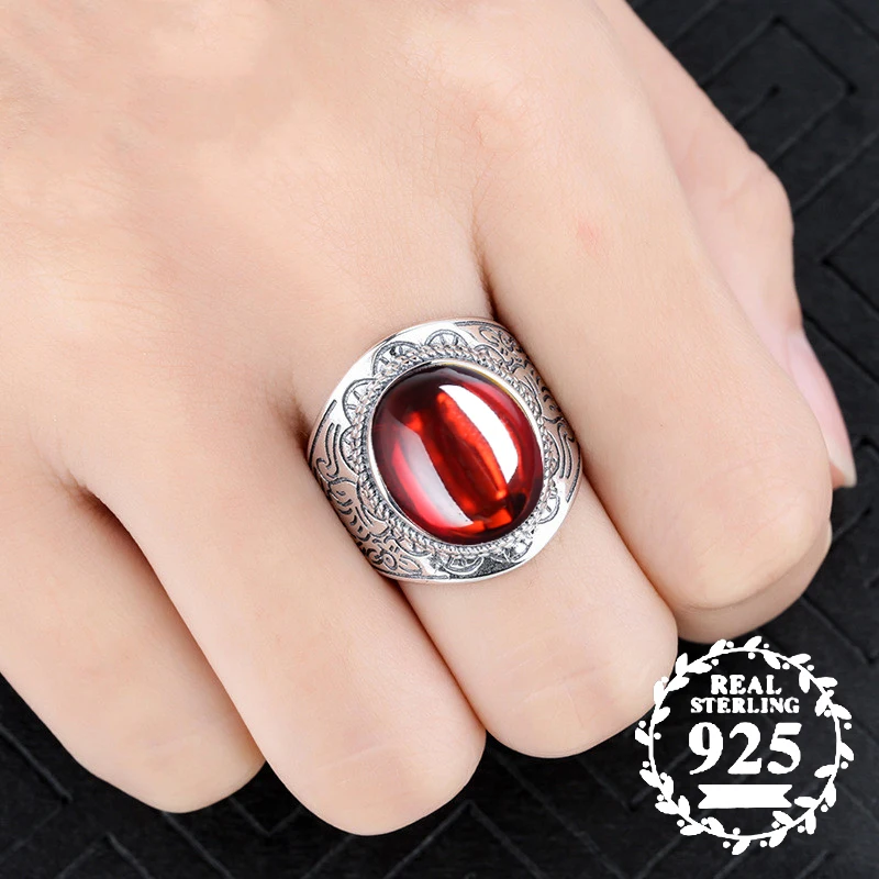 

12*14mm NOT FAKE S925 Sterling Silver Australia Ruby Rings good taste Rings handicraft Gemstone Retro Chalcedony