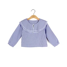 Блузка для девочек коллекция года, осенняя рубашка хлопковые топы в полоску с длинными рукавами, футболки, От 2 до 14 лет, Детский костюм, блузки для школьниц, детская одежда