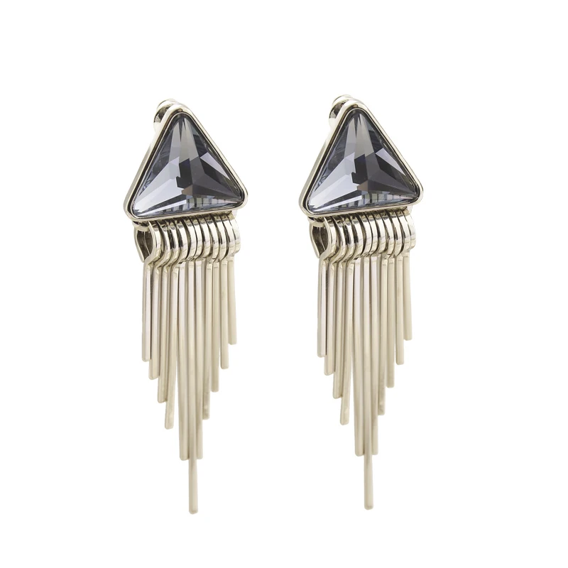 

YANDA Retro Triangle Crystal long Tassels gold Earrings For Women Fashion Boho Style Dangle Drops statement dangle Earrings