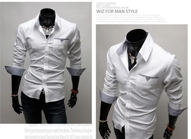Новые модные повседневные мужские рубашки с отложным воротником с длинным рукавом красивый Тип Облегающая рубашка оптом