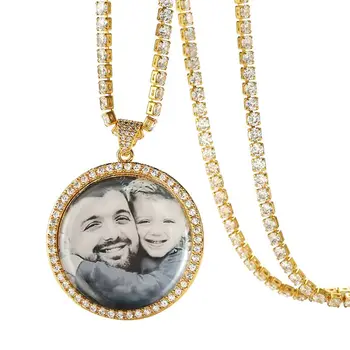 

Custom Photo Round Medallions Necklace & Pendant with Tennis Chain Gold Silver Color Cubic Zircon Men's Woman Hip hop Jewellery