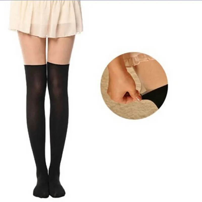 

Women Sexy Velvet Pantyhose Tights Fake Over Knee Stocking Sheer Mock Suspender Patchwork Pantyhose Tights #RN