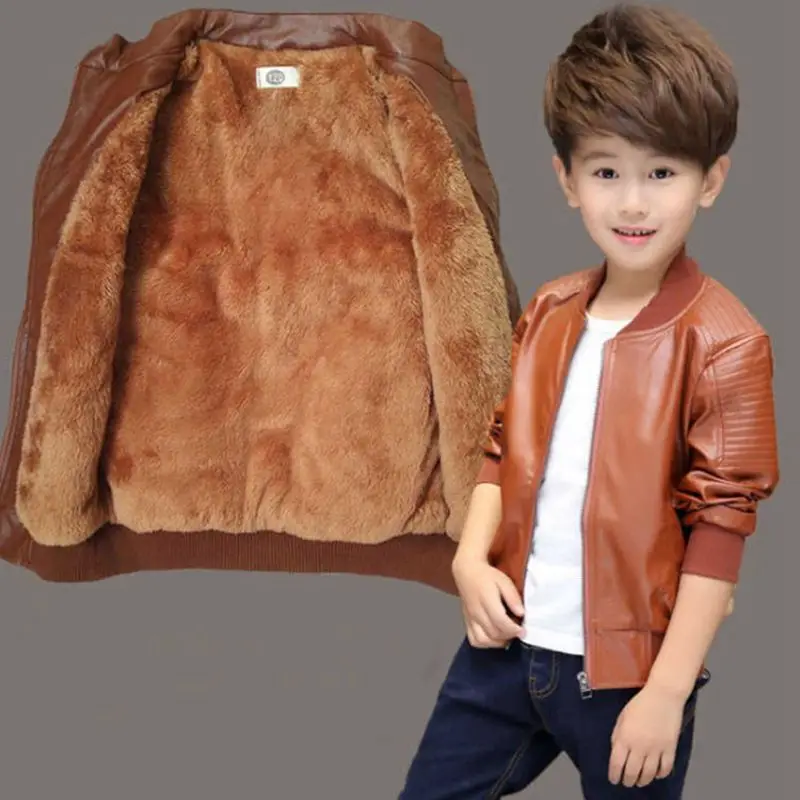 

Winter jacket children boys Kids Thick Fleece PU Leather Jackets Baby Boys Clothes Warm Boys Clothing Outwear 6 7 8 9 10 11 12 Y