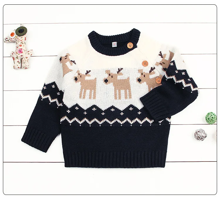 Детские свитера Осенние теплые пуловеры Одежда для новорожденных новогодние наряды Детский вязаный свитер с рисунком оленя зимняя одежда для маленьких мальчиков