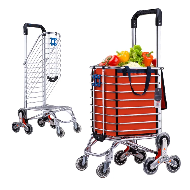 FKDECHE Shopping cart Climbing Stairs Cart Trolley Aluminum Alloy Household Groceries Portable Shopping Baggage Load 35kg with 44L Oxford Cloth Bag