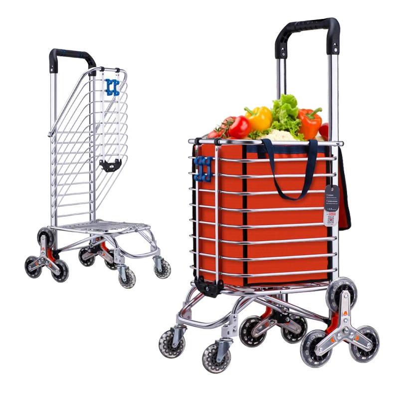 Portable Shopping Trolley Shopping Trolley on Wheels with Detachable Bag and Foldable Design Max Capacity 20L Push Pull 93X33X31Cm,Orange 