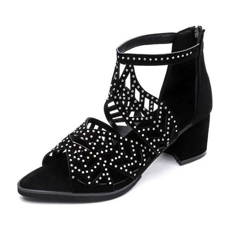 

2019 Brand Shoes Women Shoes Woman Fashion Buckle Square Heels Date Casual Summer Sandals Shoes Woman Pom Sandals Sandale x15